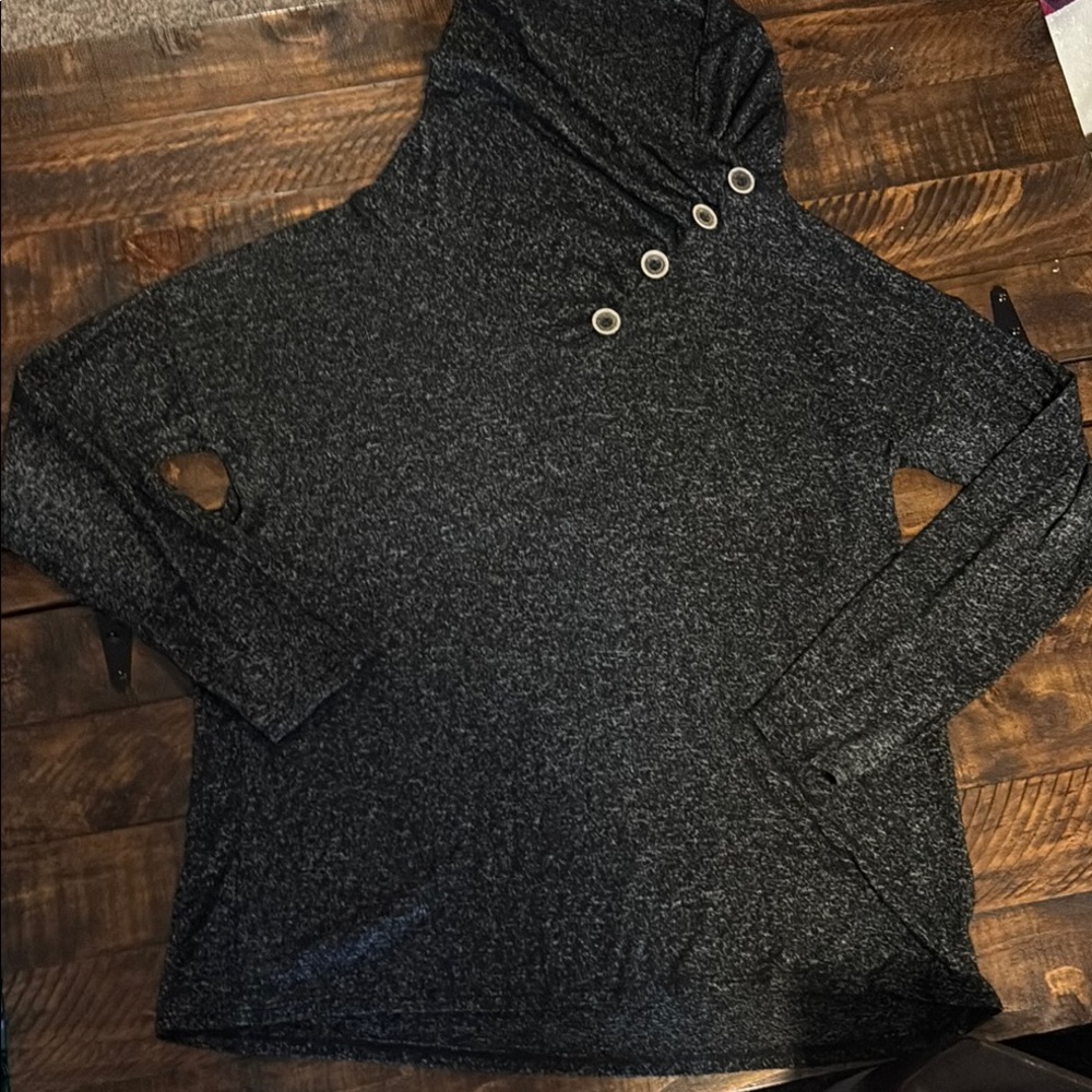 Vanilla Bay Charcoal Cowl Neck Sweater with Button Accents